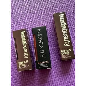 3 Huda Beauty Lot Liquid Blush Filter & Faux Filler Lip Gloss NEW Full Size